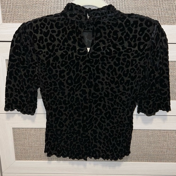 Sheer Black Velvet Leopard Top with shoulder pads - Picture 2 of 3